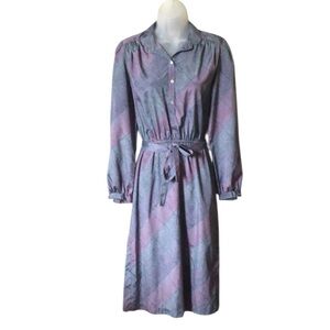 SAKOWITZ Vintage Purple Plaid professional belted Dress size L pockets Y2K